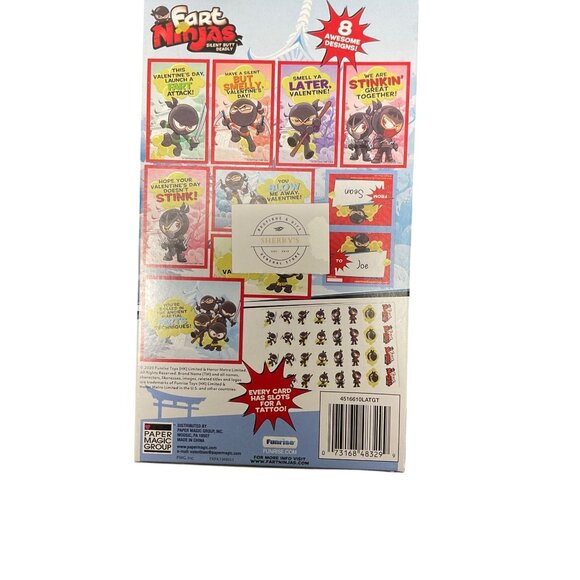 Fart Ninjas 32 Valentines Cards & Scented Tattoos Set For Kids (Box not included - Picture 2 of 6